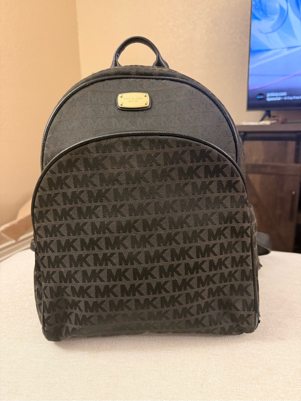 Michael Kors Black MK Logo Backpack with Gold Plaque